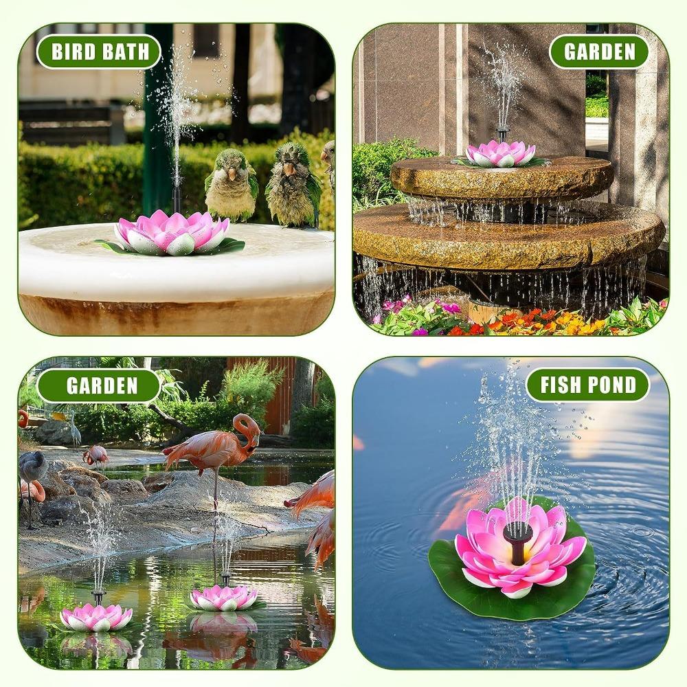 Solar Fountain Floating Landscaping Outdoor Water Feature Garden Fountain Pool Water Feature, Lotus Leaf Flower Model, Combination Fountain