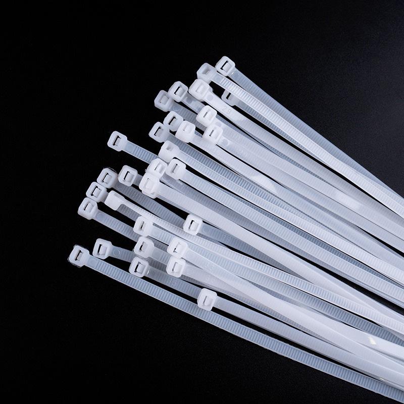 100 Individually Packaged Black and White Self-Locking Nylon Zip Ties - Buckle Type