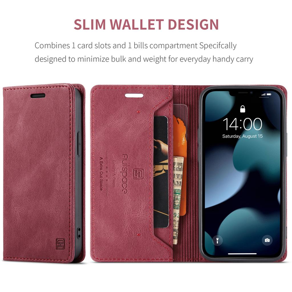 Für iPhone 13 mini Vintage Leder Flip Wallet Hülle mit RFID-blockierendem Kartenschlitz, Mattes Retro Folio Cover für Damen Herren (4 Farben)