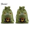 Trick or Treat Party Souvenirs 2Pcs Halloween Pumpkin Drawstring Bags for Candy Treats, Retro Burlap Rustic Linen Goodie Bags, Portable Kids