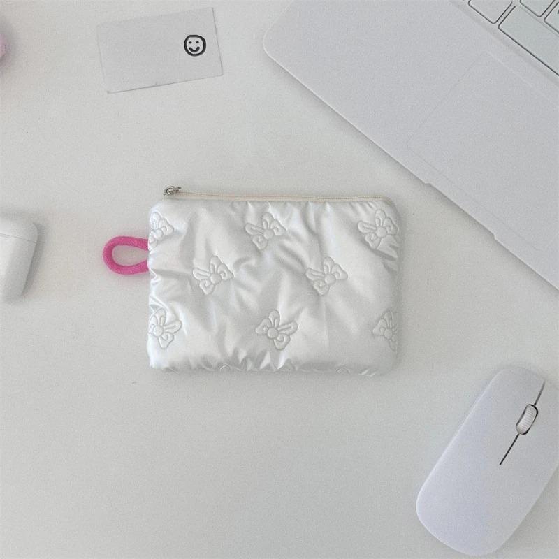 Silver Bow Pattern Wallet, Women's Headphones, Purse, Keys, Storage Bag, Bag with Zipper, Cosmetic Bag