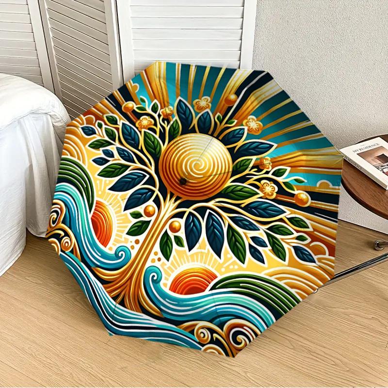

1PC Golden Tree of Life Automatic 8-Bone Folding Umbrella - Durable Polyester & Iron Frame,Userfriendly Operation yy250929191