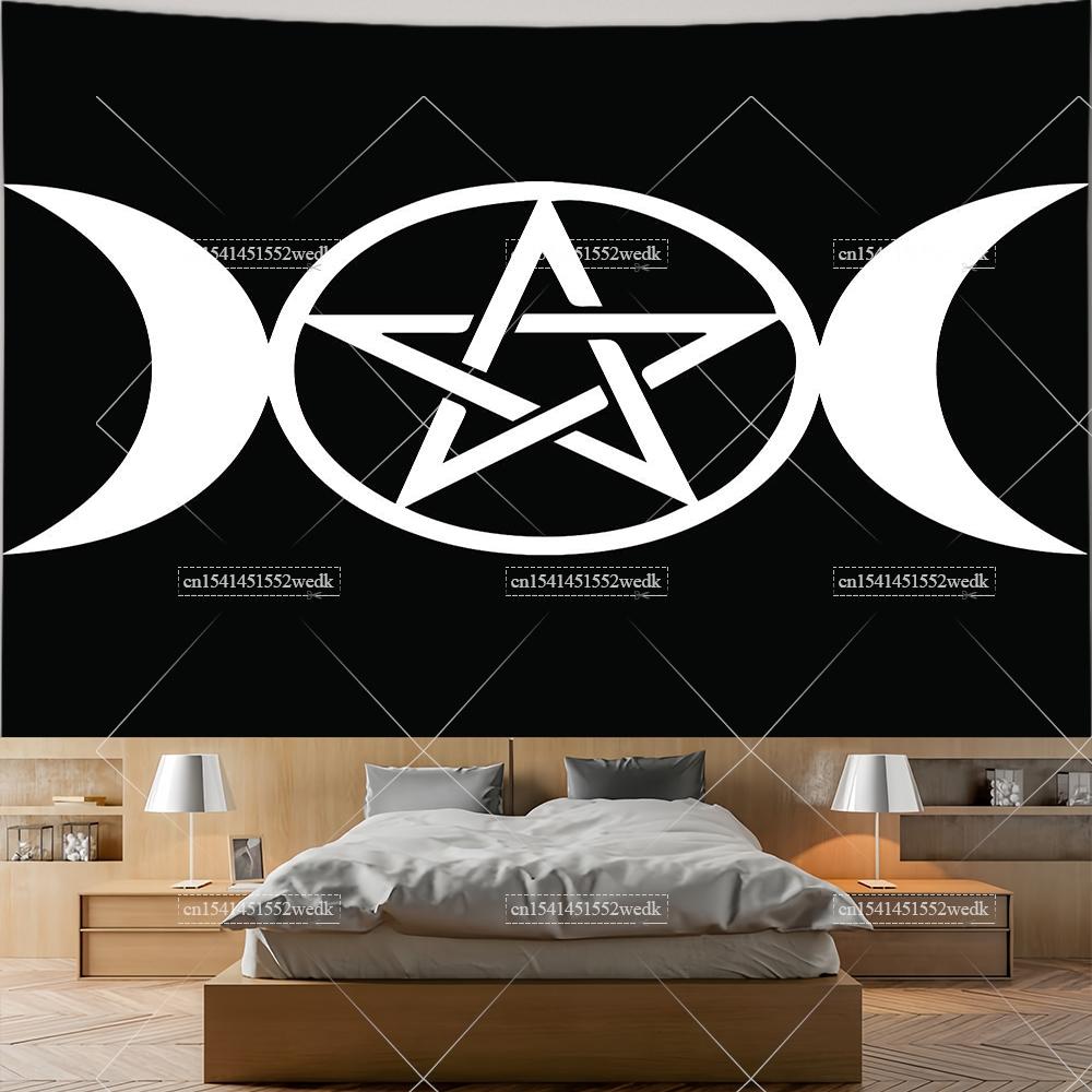 Hippie Pentagram Wiccan Wall Tapestry Moon Celtic Altar Cloth Occult Witchcraft Tapestry Aesthetic Tarot Divination Tapestries