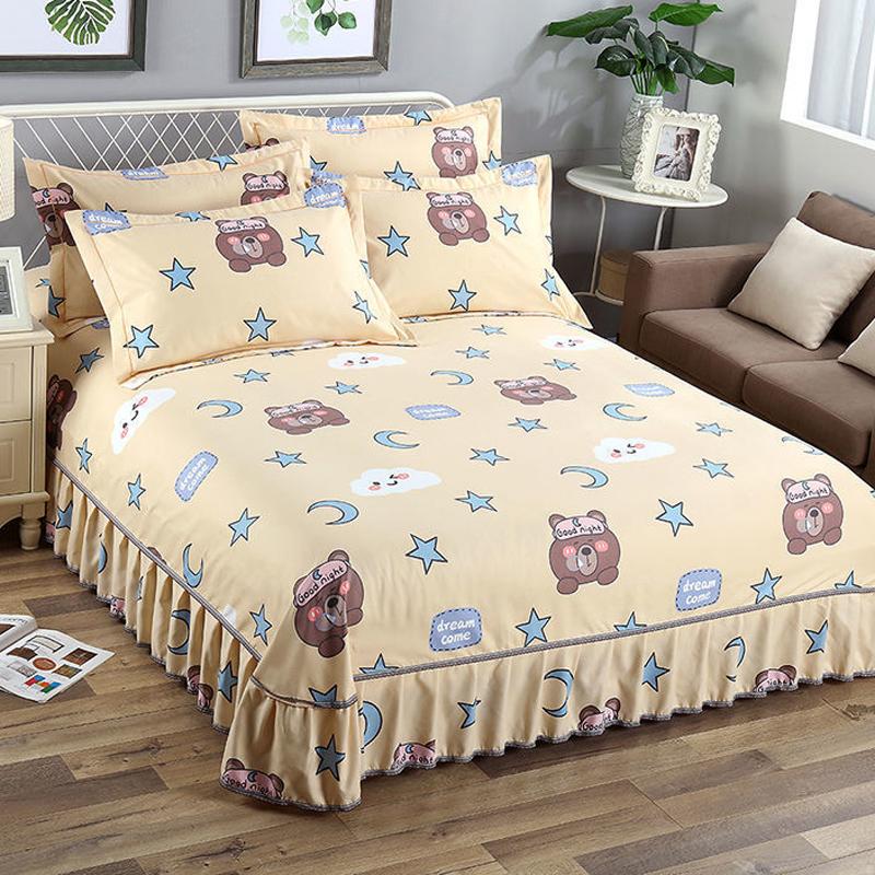 Комплект из 3 предметов, утолщенная юбка-кровать с принтом, мягкая шлифовальная пылезащитная юбка-кровать, покрывало размера King Queen с 2 наволочками