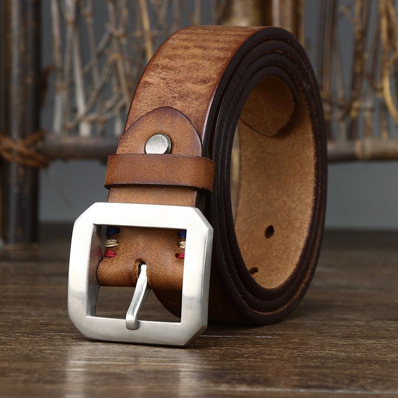 

Итальянский Утолщенный Матовый Натуральный Коровий Кожаный Ремень из Нержавеющей Стали Мужской Натуральная Кожа Пряжка-Штырек Универсальный Ретро Джинсовый Ремень Мужской 100cm