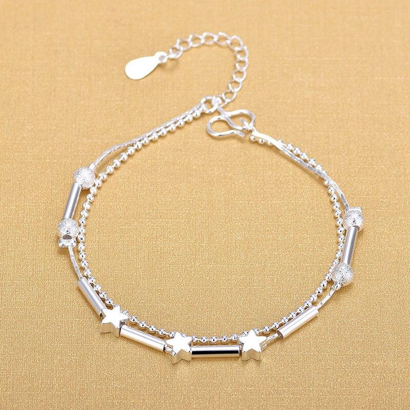 

Latest Double Layer Beads Stars Anklet Genuine Sterling Tone Chic Fashionable Foot Leg Chain Link Fine Women Jewelry Souvenir GiftsFashion