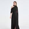 Sexy Off-the-Shoulder Patchwork Halter-Neck High-Waisted Slit Dress Women's Elegant and Flowing Slit Evening Gown Summer Dress