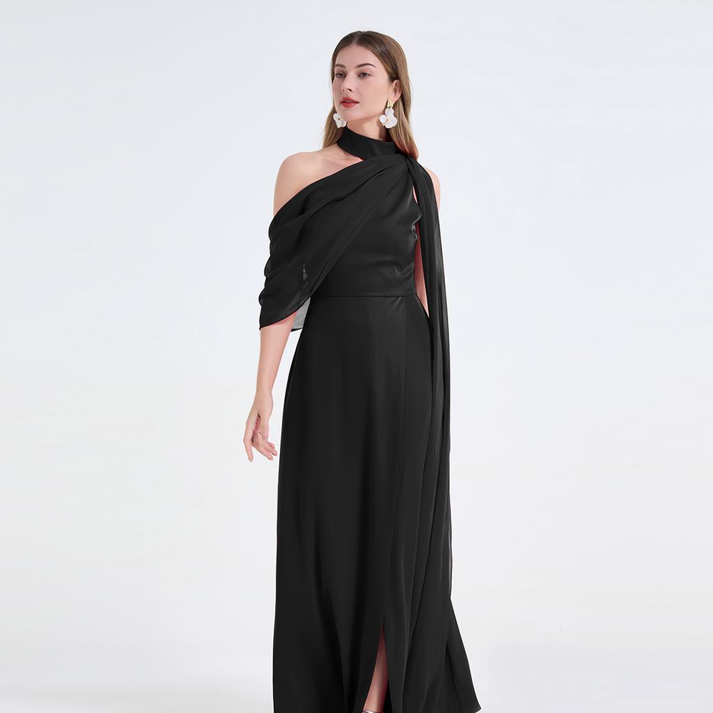 Sexy Off-the-Shoulder Patchwork Halter-Neck High-Waisted Slit Dress Women's Elegant and Flowing Slit Evening Gown Summer Dress