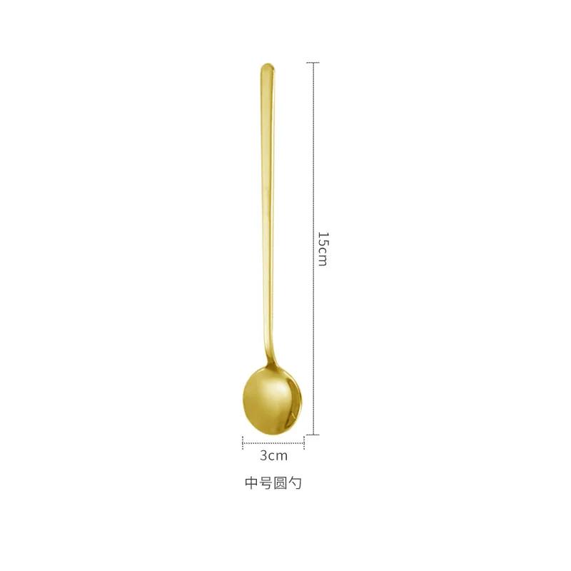 304 Stainless Steel Spoons Ice Cream Spoons Long Handle Coffee Spoons Stirring Spoons Golden Texture Teaspoon Kitchen Utensils
