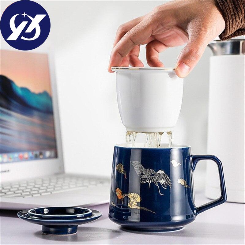 Keramický oddělovací šálek na čaj Porcelánové ručně malované šálky s filtrem Kreativní barevná glazura Kancelářský hrnek na vodu Nádobí na pití