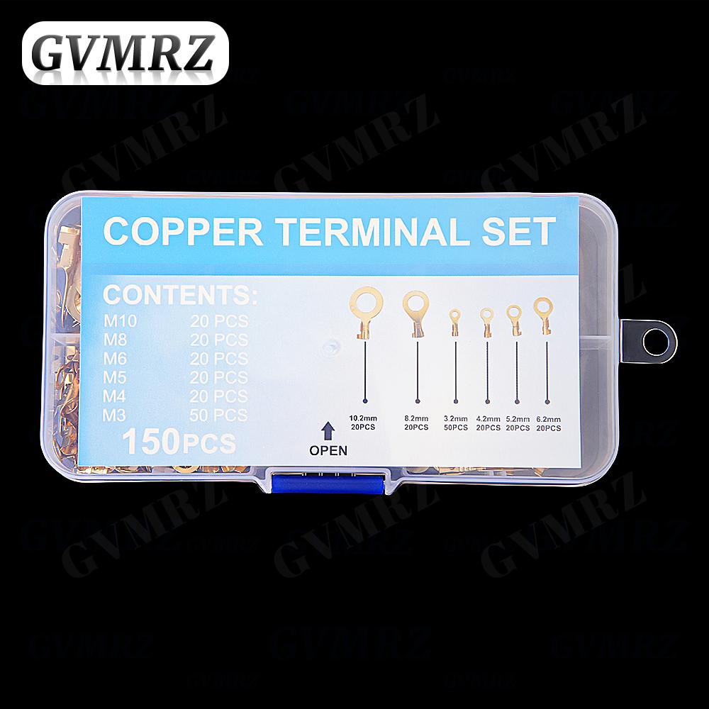 150~540PCS M3/M4/M5/M6/M8/M10 Ring Lugs Eyes Copper Crimp Terminals Cable lug Wire Connection Non Insulated Assortment Kit