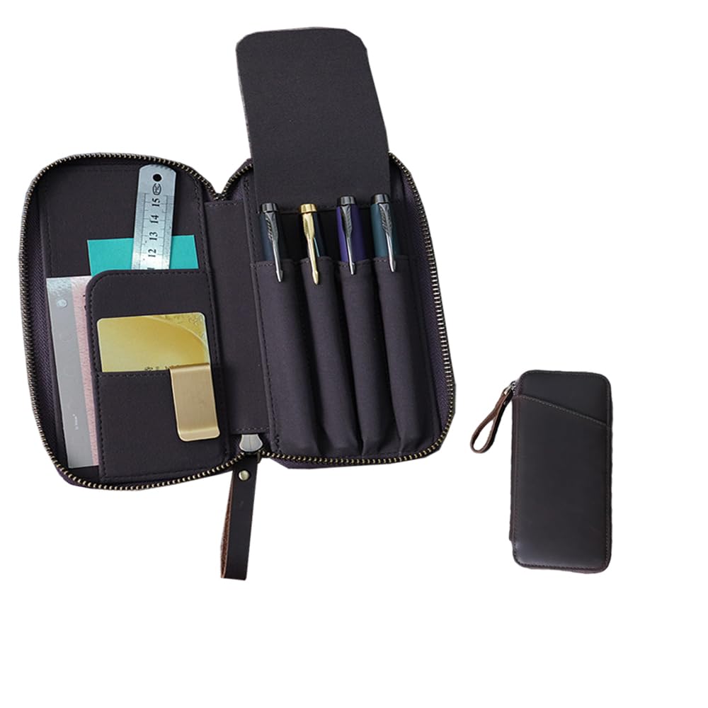 

Dom Teporna Ручная работа Ретро Кожаный пенал, Кожа Crazy Horse, Вмещает 4 ручки, Кофейный цвет, Стильный пенал для студентов и бизнеса (