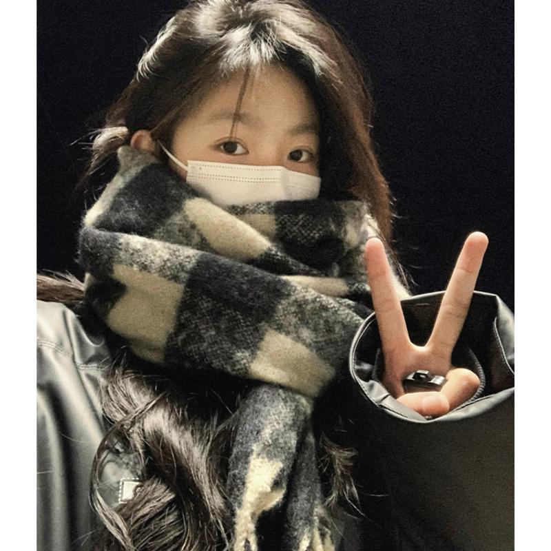 Зимний мохеровый шарф: Ветрозащитный, Плюшевый, Универсальный снуд для женщин, мужчин и студентов в корейском стиле. Plain