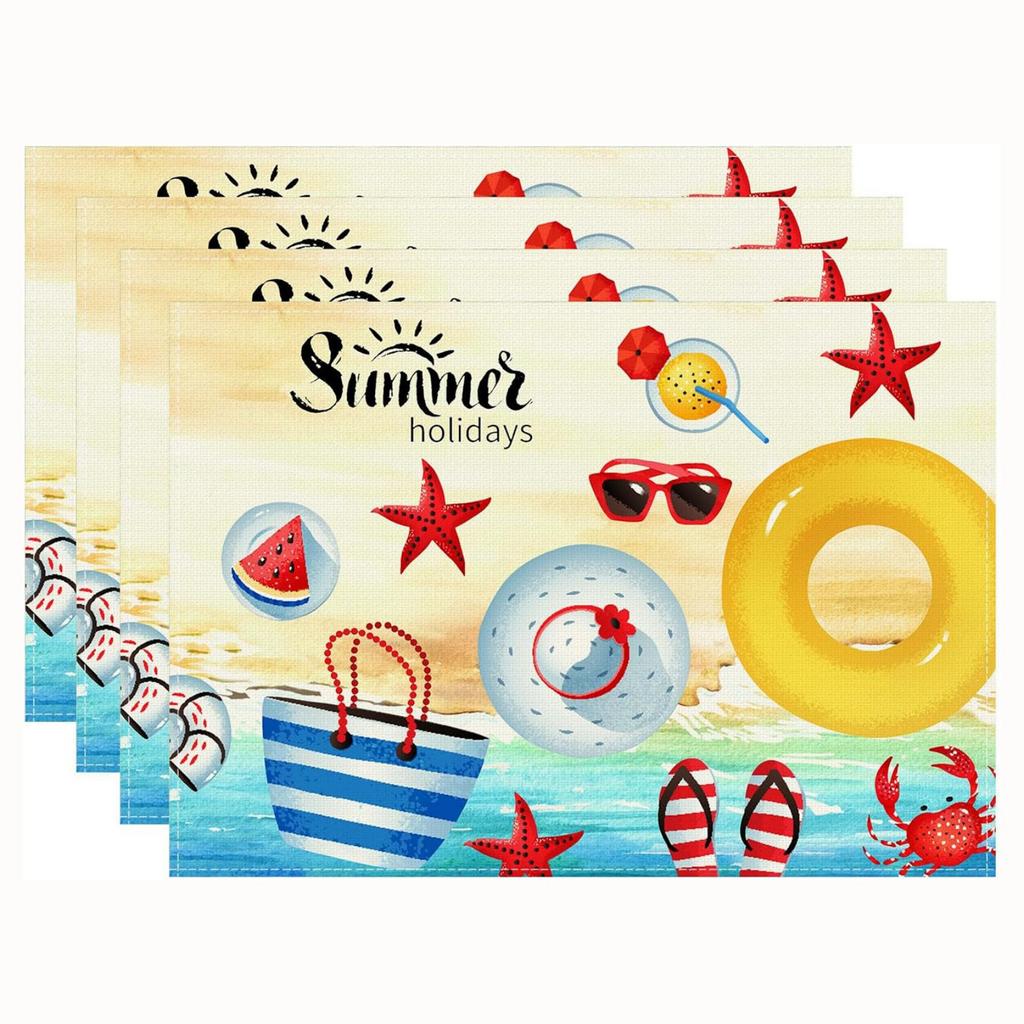 4-Piece Summer Lemon Print Linen Placemat and Napkin Set, Heat and Stain for Kitchen Dining, 430cm