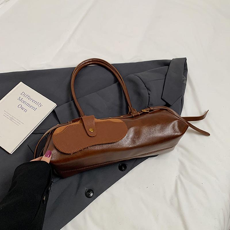 

Осенне-зимний взрыв Британский ретро нишевый текстура вощеной кожи портативная сумка-багет модная дорожная сумка подмышку на плечо женская сумка коричневый