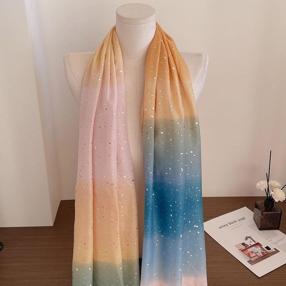 Gold Plated Star River Color Blocked Cotton and Hemp Scarf for Women Breathable and Fashionable Shawl Thin Edition