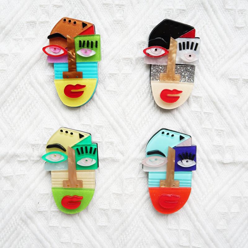 Acrylic Creative Face Brooch for Women Unisex Multicolor Party Office Badges Pin Gifts