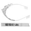 Wedding Crown Set Decorative Shiny ABS Alloy Beautiful Silver Princess Birthday Tiara with Shoulder Strap for Party