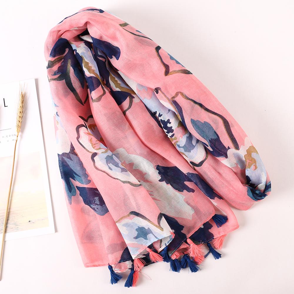 Luxury Brand Cotton Scarf Women Large Shawls Pashmina Muslim Hijab Foulard Design Print Lady Beach Stole Head Scarves Pareo