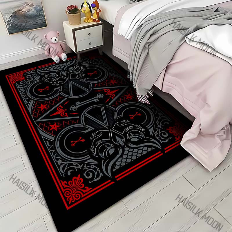 

1PC Gothic owl mask key playing card Print Carpet for Living Room Bedroom Sofa Home Decor Rus Non-slip Floor Mat Luxury Gift 40x60cm