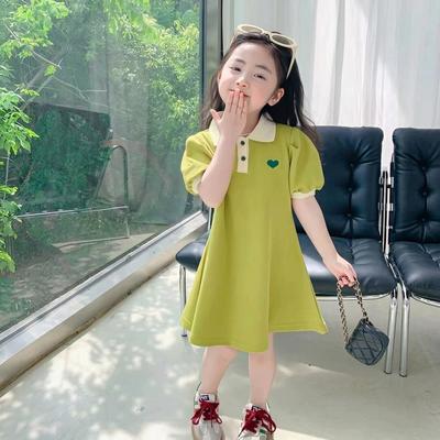 Girls' Summer Princess Dress Western Style Polo Collar Skirt Children'S Puff Sleeve Dress Thin Princess Dress