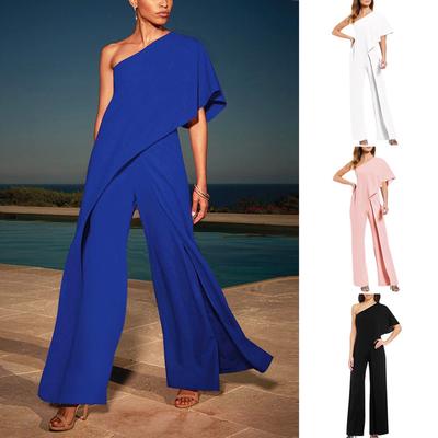 Women Ladies Solid Cold Shoulder Loose Playsuit Party Jumpsuit Long Trouser