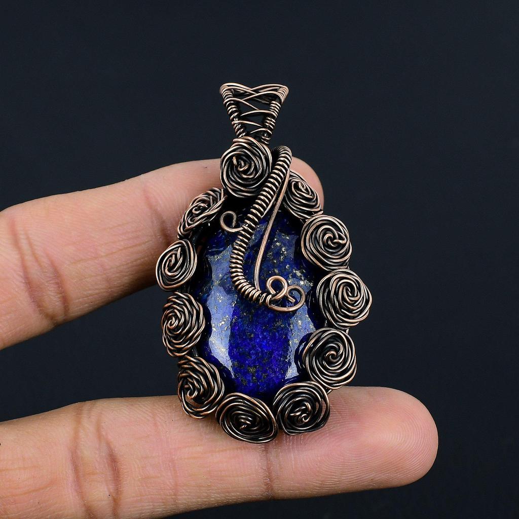Lapis Lazuli Pendant Handmade Gemstone Jewelry, 999 Copper Wire Wrapped Pendant ,Unique Design Jewelry Pendant