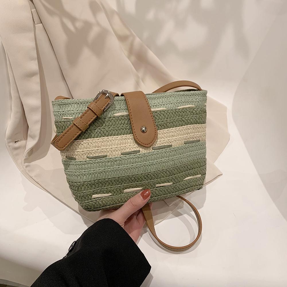 

Ladies Woven Bag Handmade Messenger Bag Fashion Casual Simple Portable Gradient Color Elegant Paper Rope for Seaside Holiday зелёный