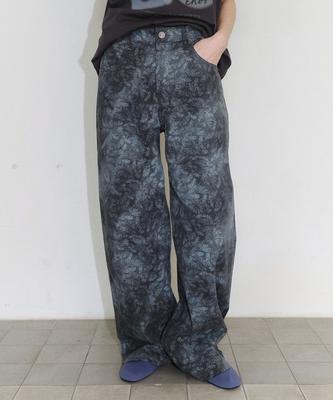 EN OR [Core] Flower Print Straight Denim Pants - Dark Gray
