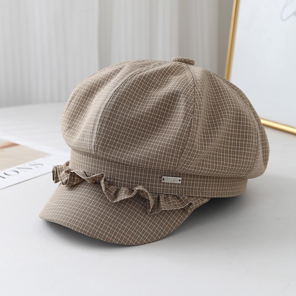 

Striped Plaid Octagonal Cap Women Beret Spring Summer Lace Cute Thin Painter Hat Female Vintage New хаки