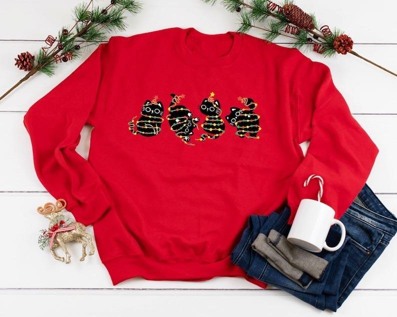 Meowy Christmas SweatshirtHap wbr py Cat Year ShirtFunny Cat Christmas Sweatshirt Unisex T-Shirt L 1930₽
