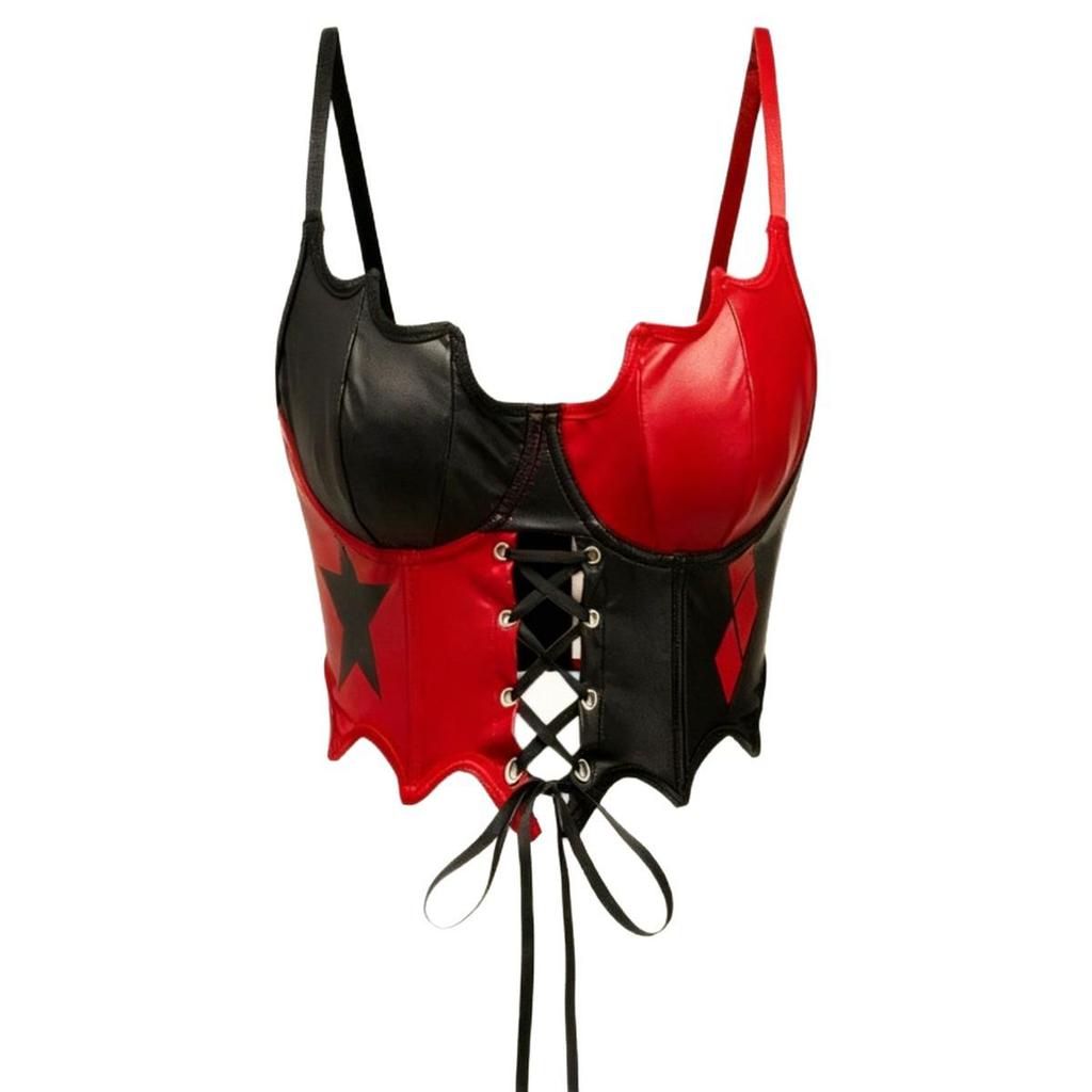 Europejsko-Amerykański Punkowy Top Gorsetowy na Cienkich Ramiączkach z Usztywnieniem Talii i Sznurowaniem