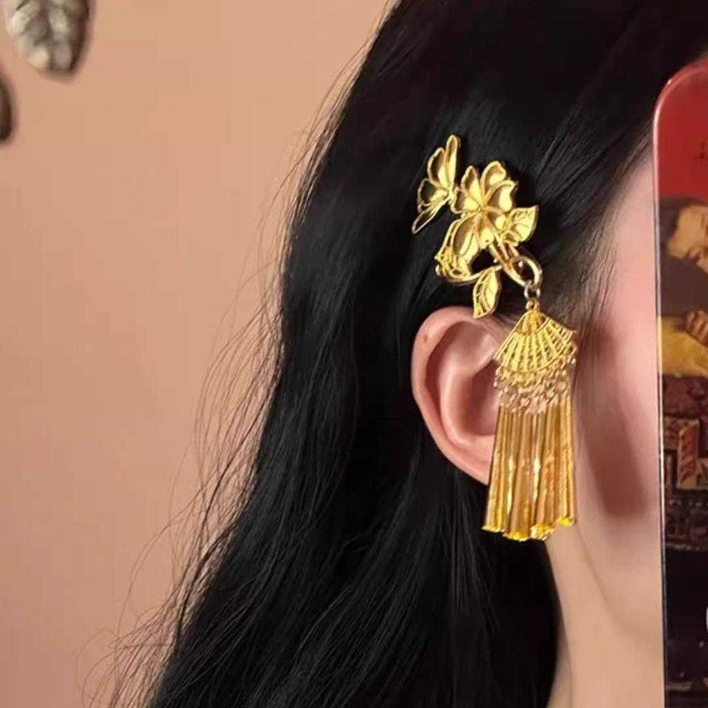 Yu Shuxin Golden Flower Tassel Hairpin Female New Chinese Style Photo Atmosphere Side Clip Headgear
