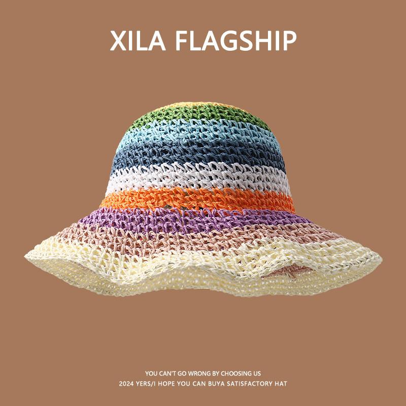 Chapeau de paille pour femme, protection solaire d'été, à larges bords, avec décoration florale, pour les vacances à la plage