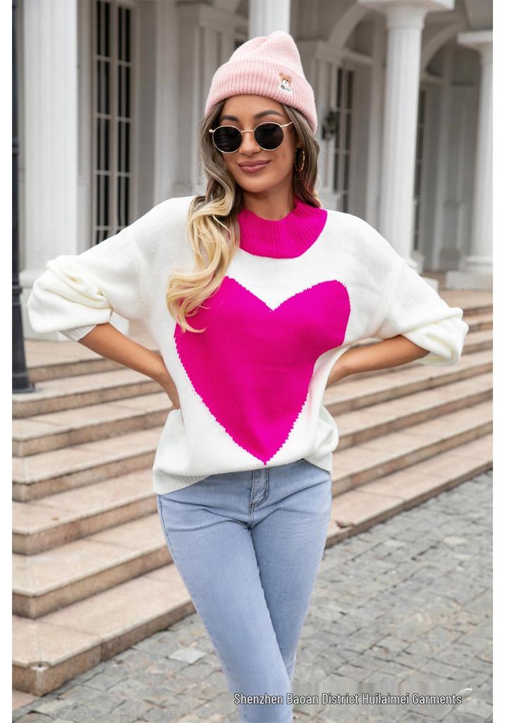 2026 Autumn-Winter Women's Heart-Shaped Valentine’s Day Round Neck Knit Pullover