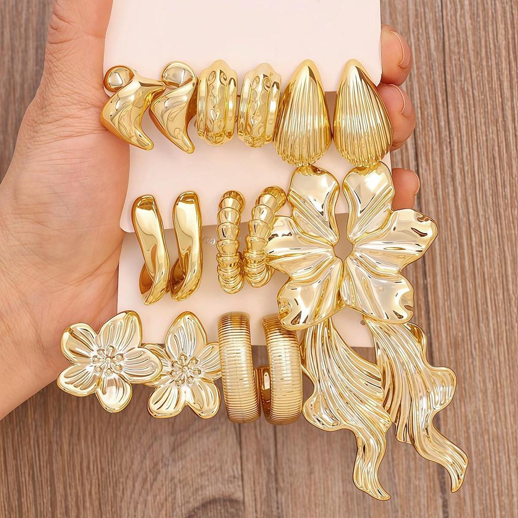 European & American Fashion Trend: Gold Women's Earring Set - Versatile High-End Jewelry