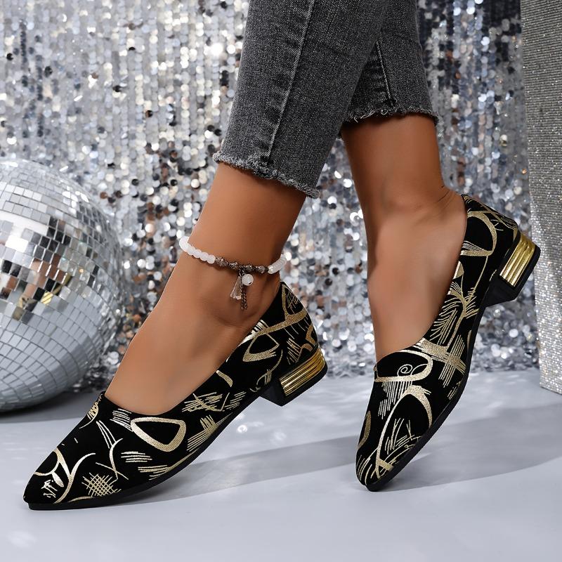 Fashion Women's Shoes, Low-heeled Single Shoes, Ladies' Stylish Single Shoes, Printed Four-season Low-heeled Trendy Women's Shoes