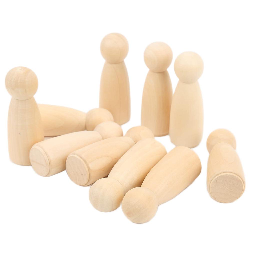 Set of 10 75mm Wooden Peg Dolls, Solid Color Family Figures (75mm Girls)