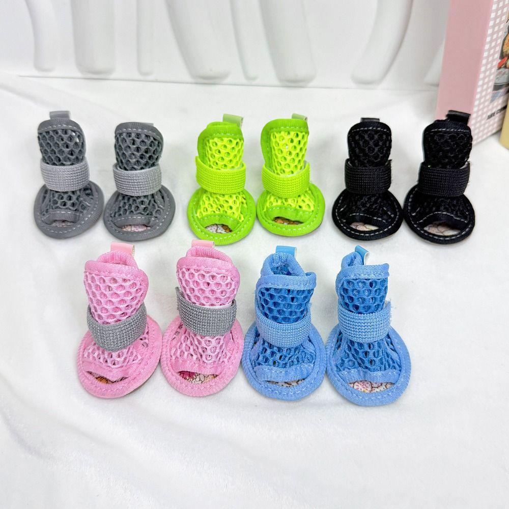 4Pcs/Set Soft Summer Dog Shoes Non-Slip Hollow Puppy Shoes Dog Paw Protector  for Small Medium Dogs