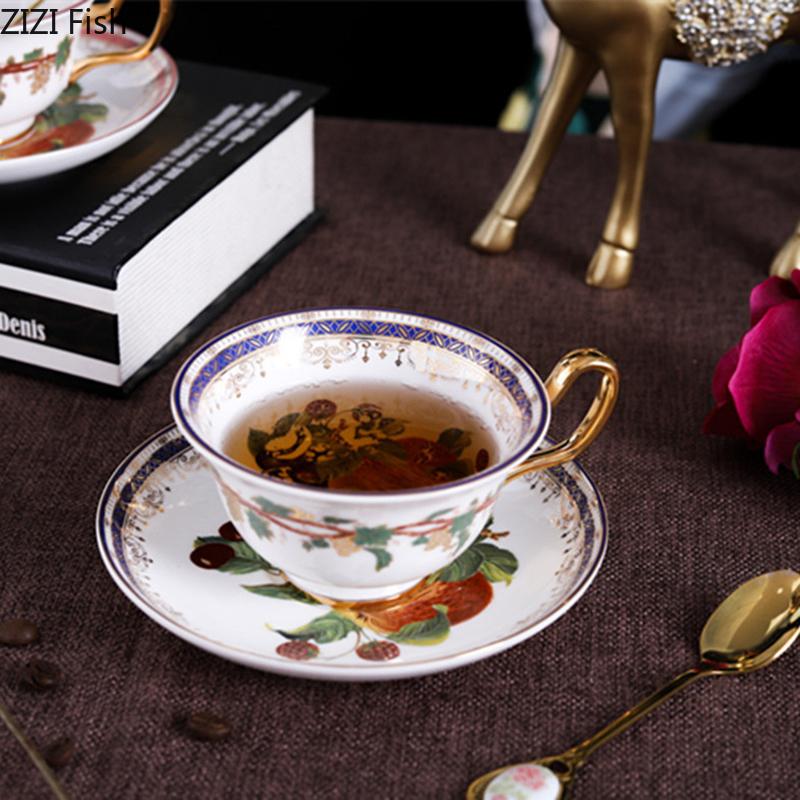 Rural Fruits Pattern Ceramic Cup&saucer Dining Table Coffee Cup Gold-plated Milk Mugs Afternoon Tea Teacup Fruit Juice Container
