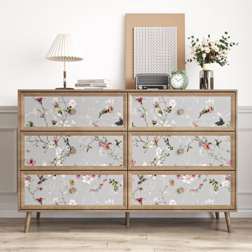 VEELIKE Floral Wallpaper Stickers, Japanese Style, Plum Blossoms and Butterflies, Gray, Remake Sheet, Cutting Sheet, Renovation, Interior Decor, Wallp