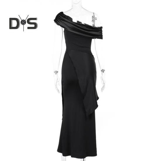 Abendkleid für Damen, schräger Halsausschnitt, schulterfrei, ärmellos, plissiert, Schnürung, Schärpendekor, unregelmäßiges Design, schmale Passform, Abschlussball, Party, Maxikleid, Sommerkleid