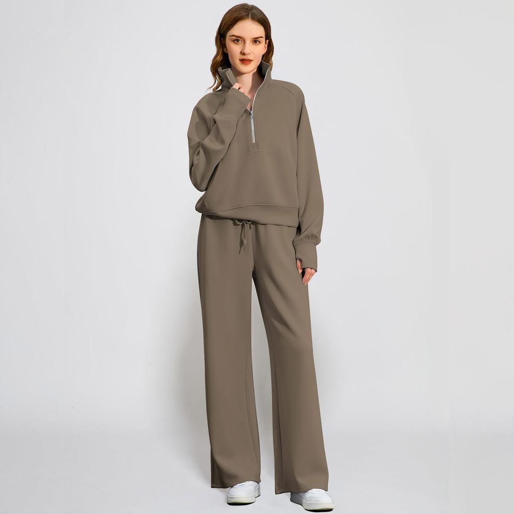 Fashionable Women's Two-piece Zipper Sweatshirt Wide-leg Sweatpants Casual Suit