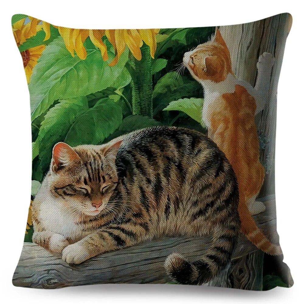 Pet Cartoon Animal Pillowcase Cute Watercolor Cat Cushion Cover Decor Sofa Home Car Children's Room Pillowcase