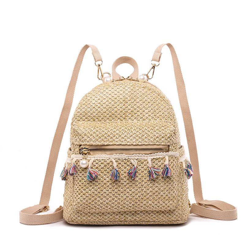 Backpack Small Schoolbag Female Student Simple Small Fresh Grass Woven Backpack Simple and Versatile
