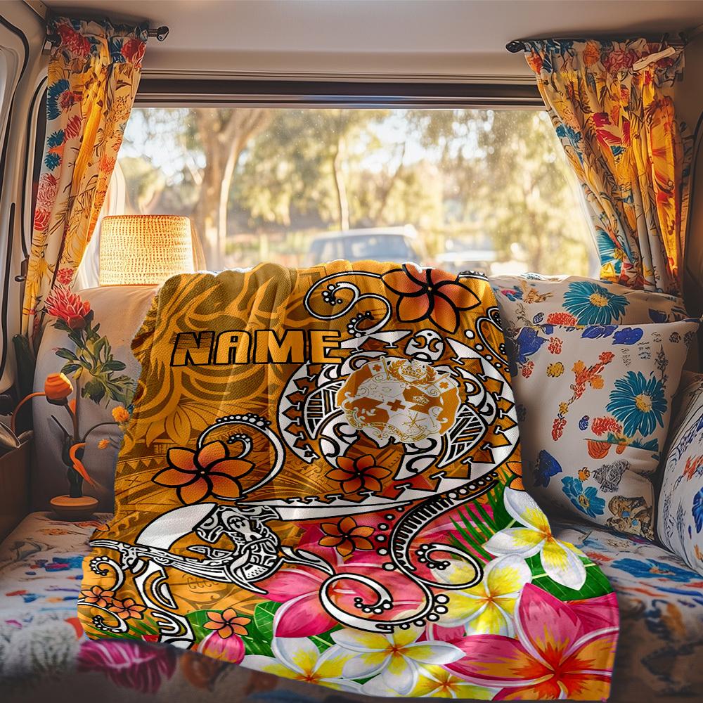 Floral Plumeria Customize Your Name Rv Blanket Comfortable Soft Lightweight Multi Seasonal Blanket For Travel Camping Picnics Sofas Rvs Bedding Living