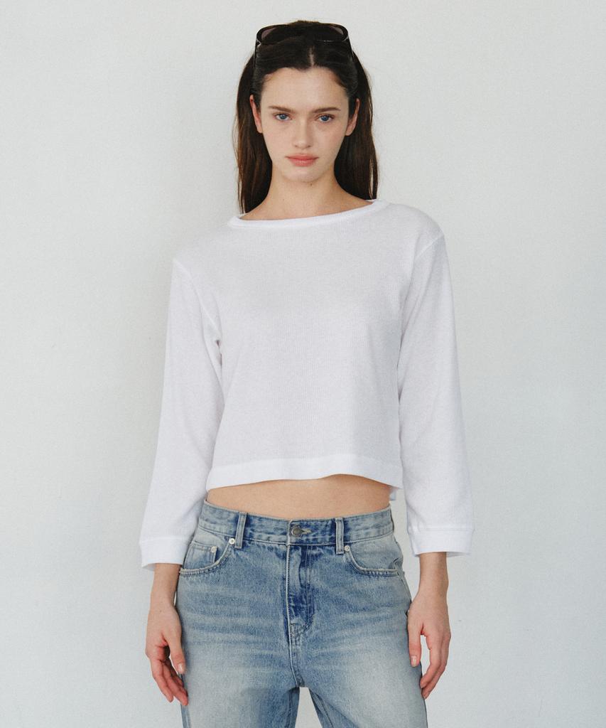 CITTA Waffle Semi Crop T-Shirt_Ctt3003(White)