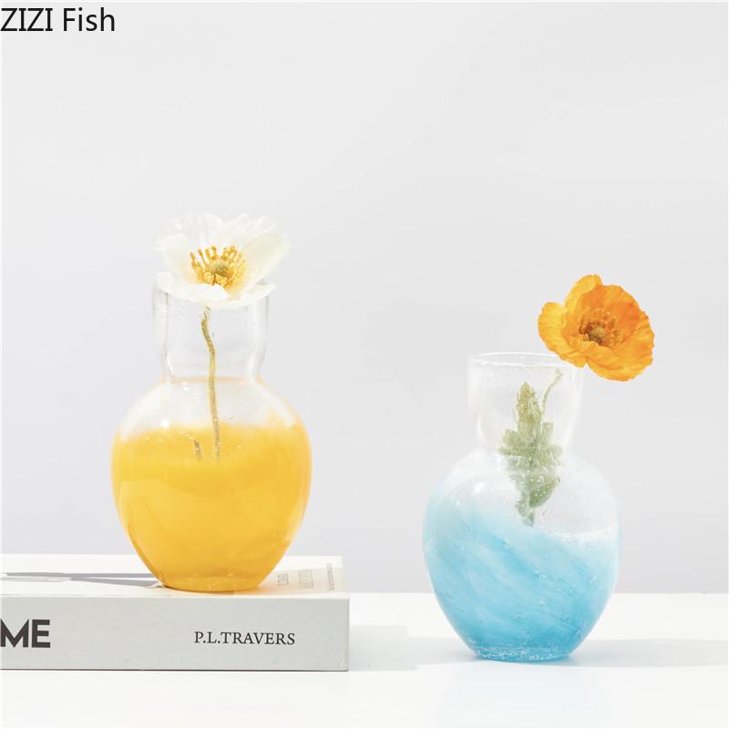 Lovely Colorful Bubble Glass Vase Small Flower Pots Table Decoration Flower Arrangement Floral Vases Room Aesthetic Decor