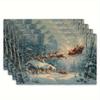 4pcs Festive Christmas-Themed Placemats with Santa Claus, Reindeer Snowy Forest Design Washable Polyester Table Mat