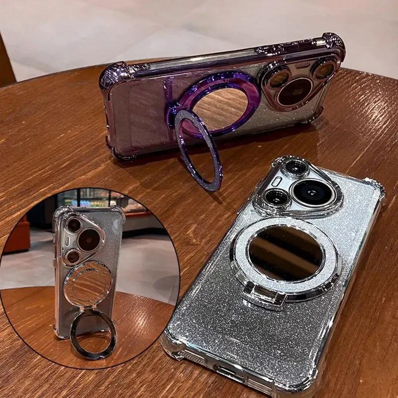 Luxury Mirror Holder Bling Glitter Silicone Phone Case for Honor 200 100 Pro 90 80 70 60 Pro Ultra-thin Stand Cover